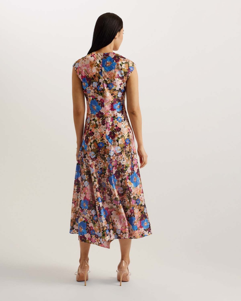 Ted Baker SLANNO Asymmetric Bez Rękawów Midi Sukienki Czarne | 12ITXBHND