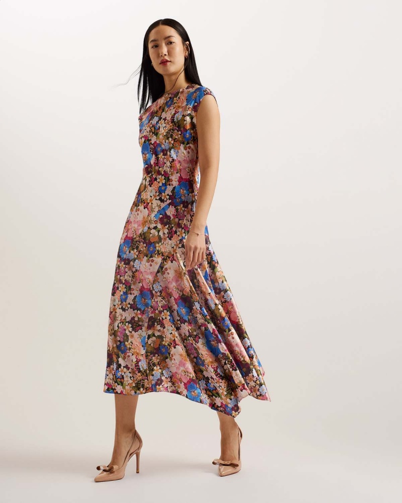 Ted Baker SLANNO Asymmetric Bez Rękawów Midi Sukienki Czarne | 12ITXBHND