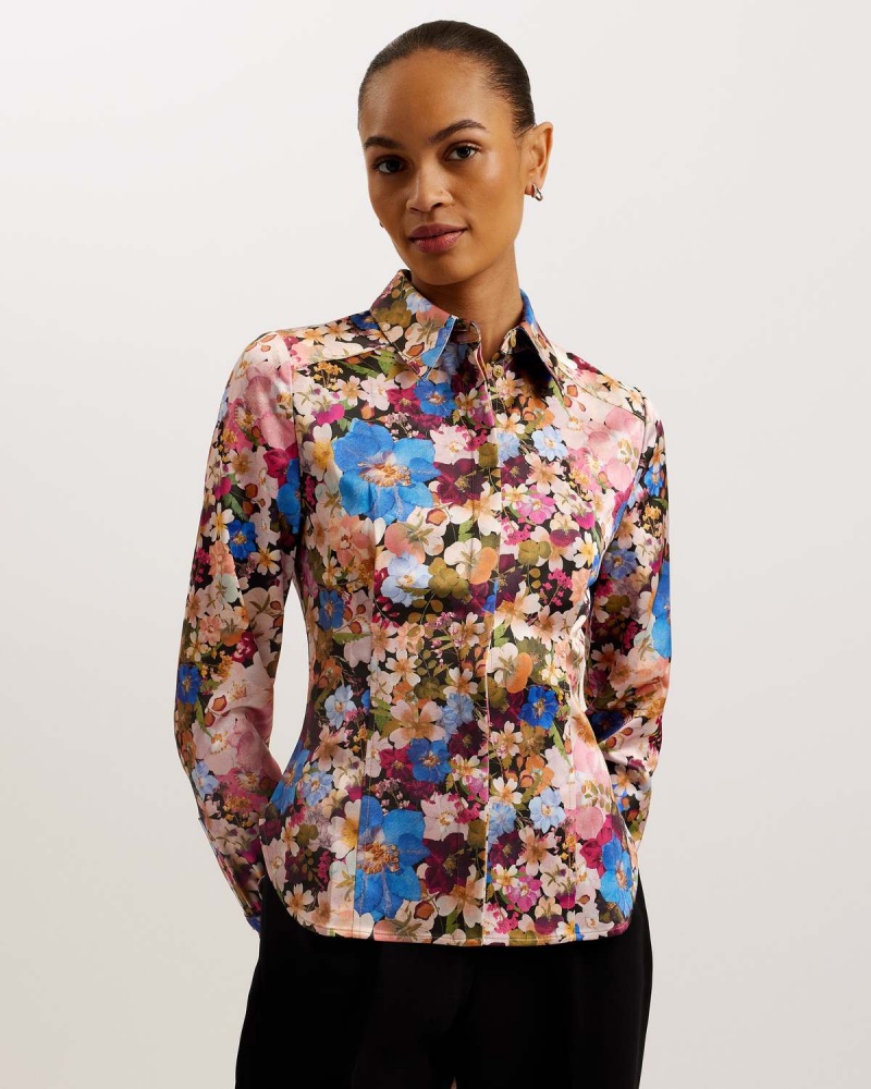 Ted Baker SLIZZA Fitted Shirt With Exposed Seams Czarne | 79PEIGYKT