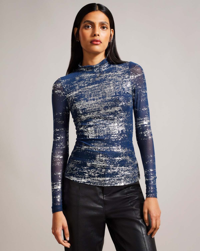 Ted Baker SOFIY Foil Print Mesh Top Fioletowe | 50YEKRBMF