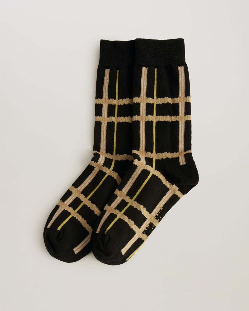 Ted Baker SOKKATE Check Sock Czarne | 93RBQOJXY