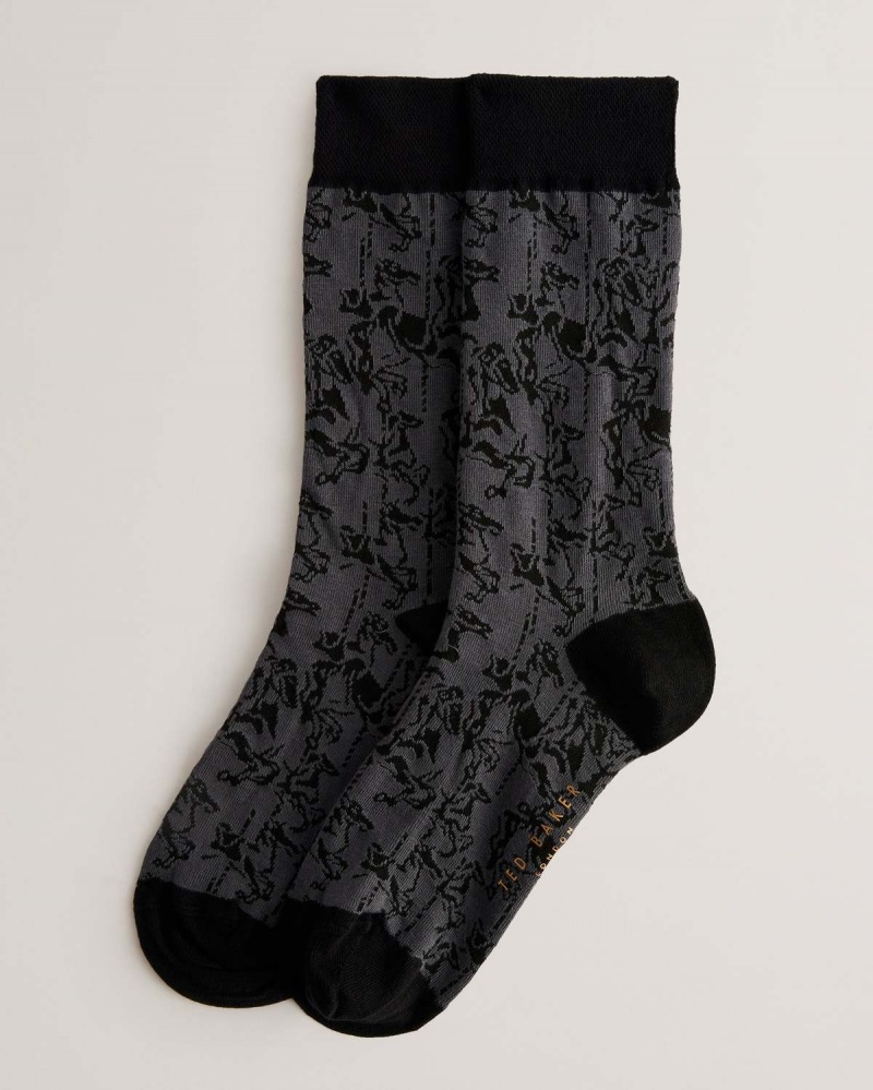 Ted Baker SOKKELV Horse Pattern Sock Czarne | 26SCVTPHZ