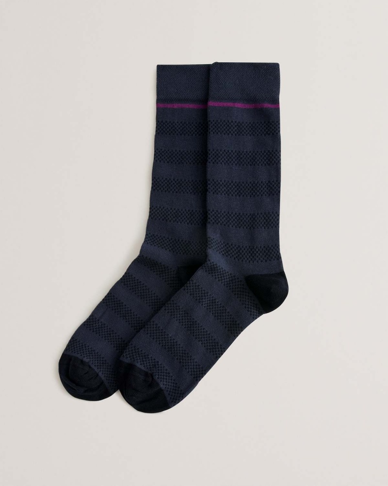 Ted Baker SOKKTWO Textured Stripe Sock Granatowe | 27AGKQPLV