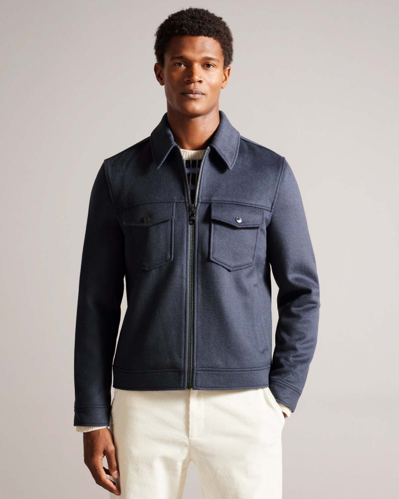 Ted Baker SOMERSS Zip Thru Wełna Trucker Jacket Mid-blue | 12IATEWRZ