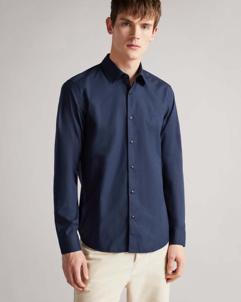 Ted Baker SONIKK LS Tonal Poplin Shirt Granatowe | 91JRTIYCV