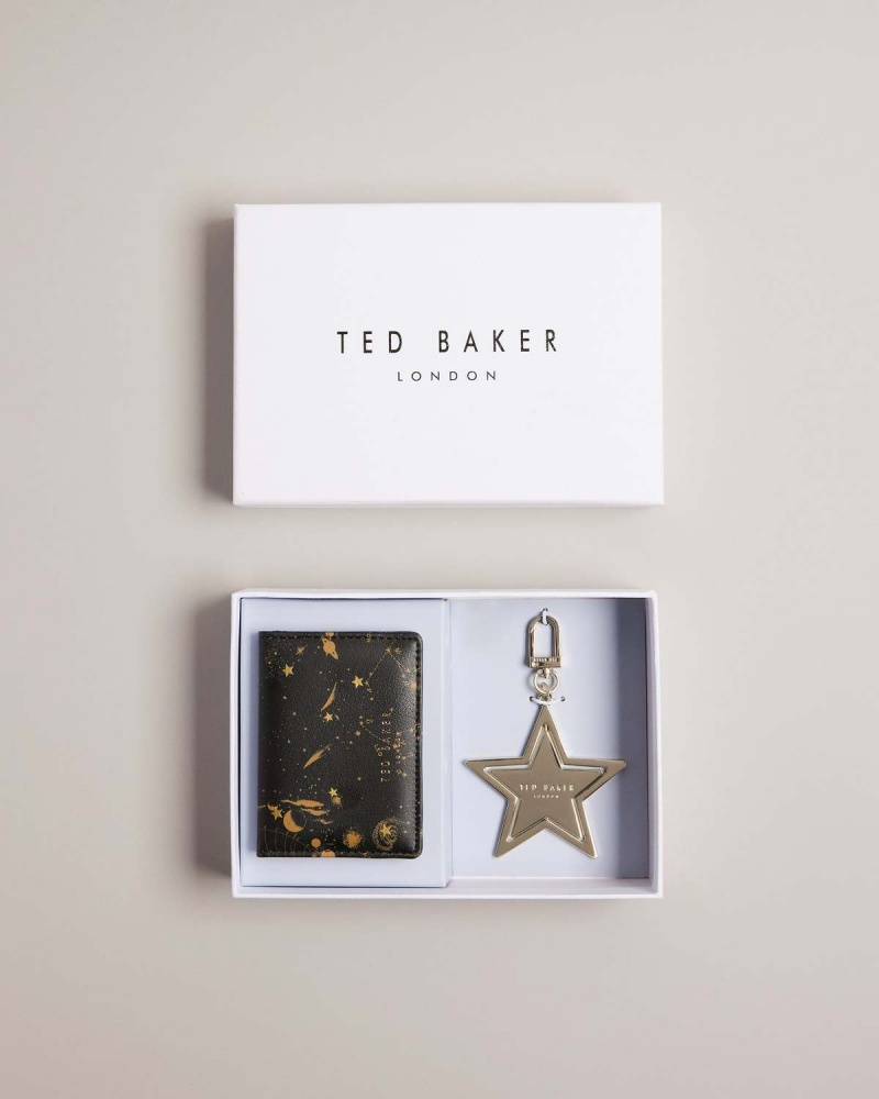 Ted Baker STARRRY Star Keyring and Card Holder Gift Set Czarne | 38YSNFGBU