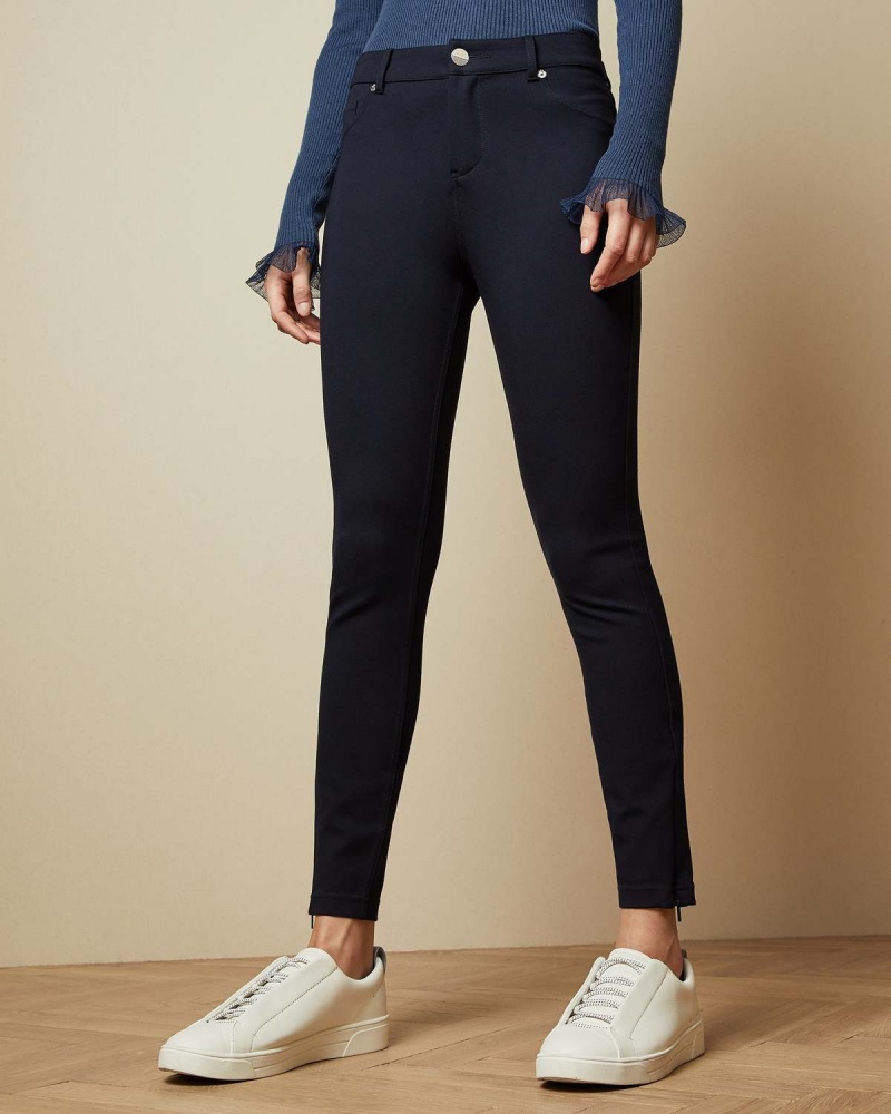 Ted Baker STRENTI Chudy Zip Cuff Ponte Jegging Niebieskie | 69HCXNETG