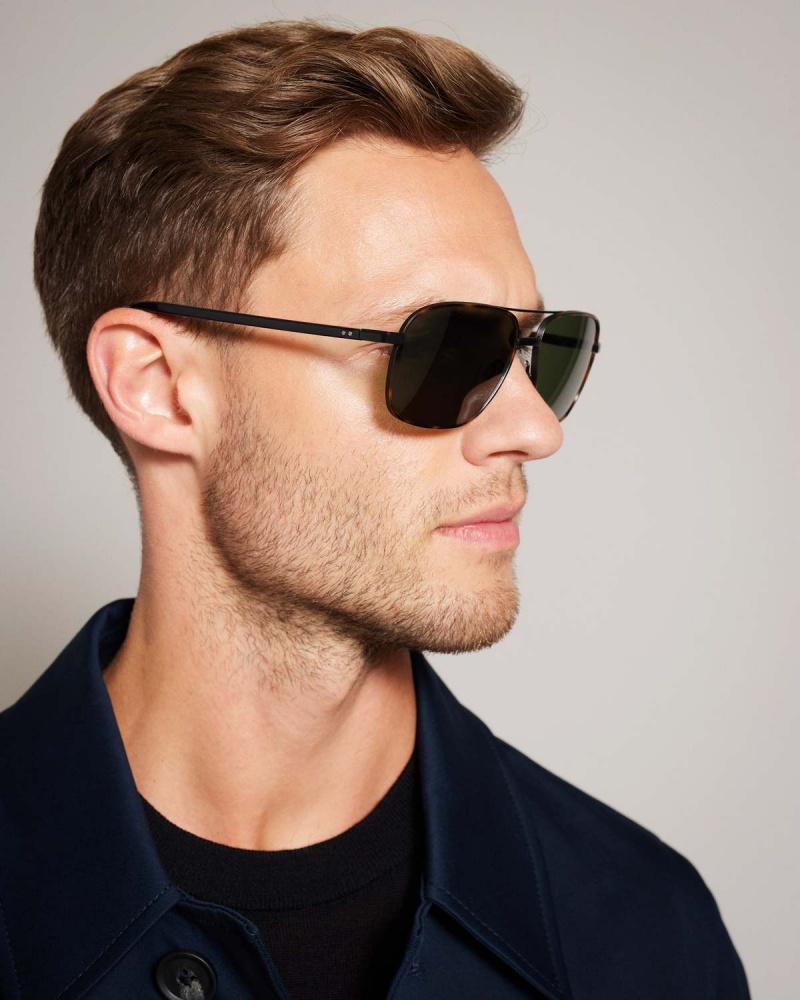 Ted Baker Sunrect Metal Square Aviator Sunglasses Brązowe | 51EHVTNGI