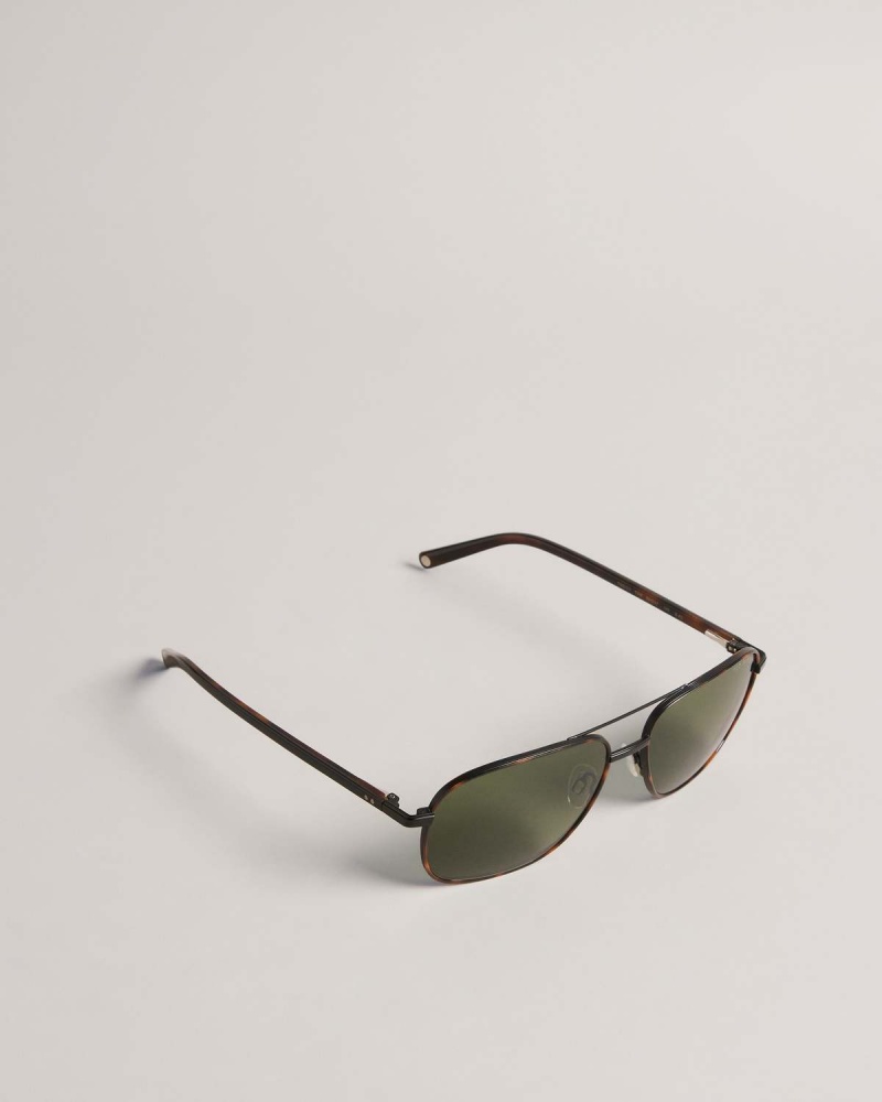 Ted Baker Sunrect Metal Square Aviator Sunglasses Brązowe | 51EHVTNGI