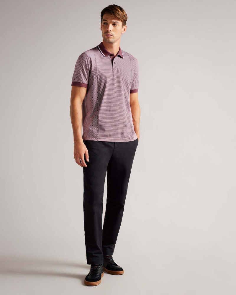 Ted Baker TAIGAA SS Regular W Paski Panelled Polo Bordowe | 32XGNTEZB