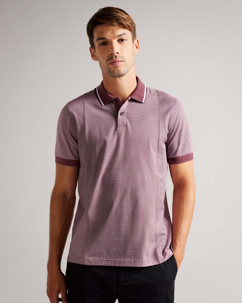 Ted Baker TAIGAA SS Regular W Paski Panelled Polo Bordowe | 32XGNTEZB