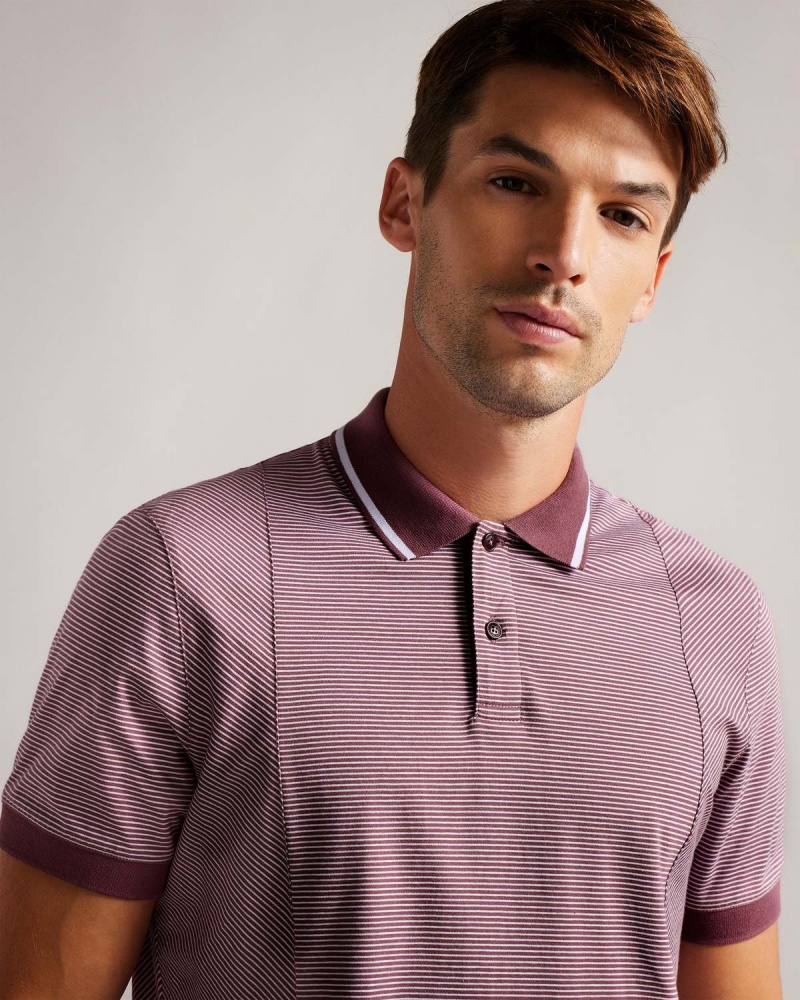 Ted Baker TAIGAA SS Regular W Paski Panelled Polo Bordowe | 32XGNTEZB