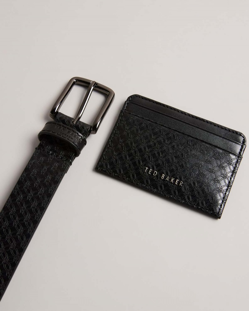 Ted Baker TERAMO Laser Etched Belt And Card Holder Set Czarne | 64YUQBMNZ