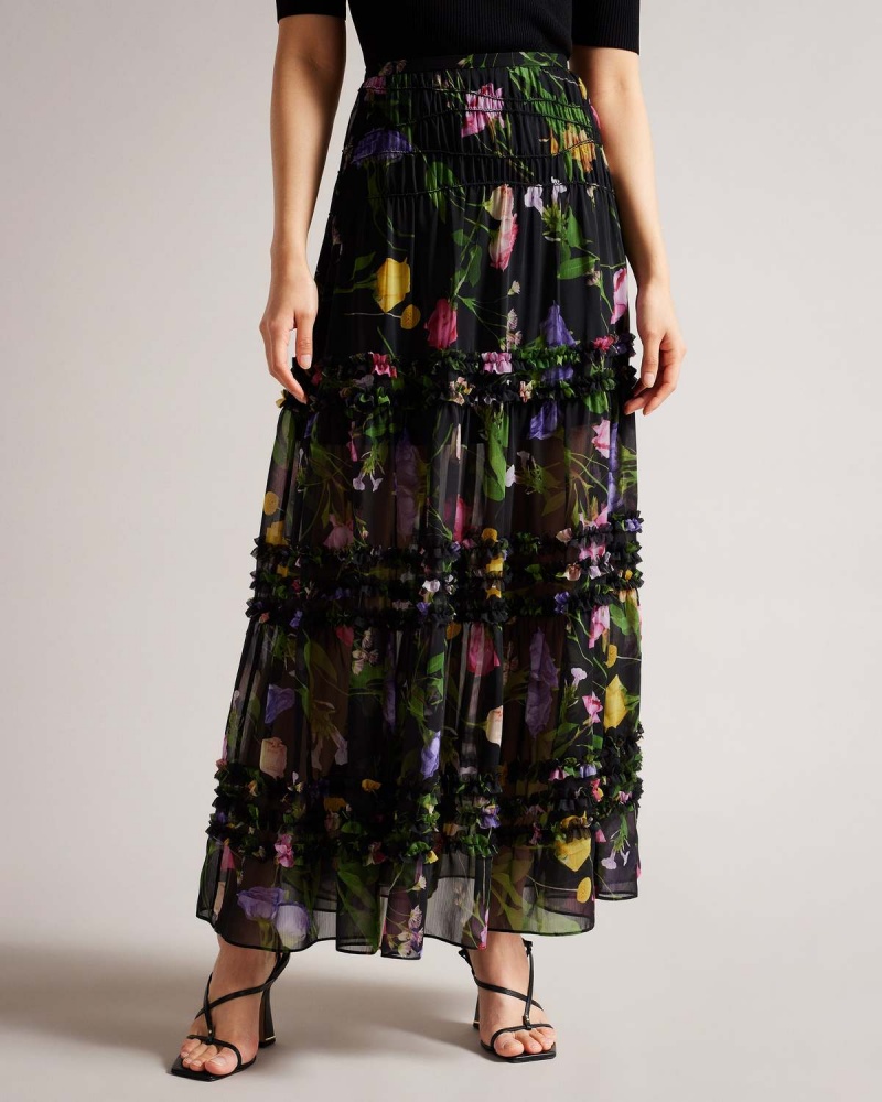 Ted Baker THIEAA Micro Ruffle Tiered Midaxi Skirt Czarne | 20WTKAJHZ