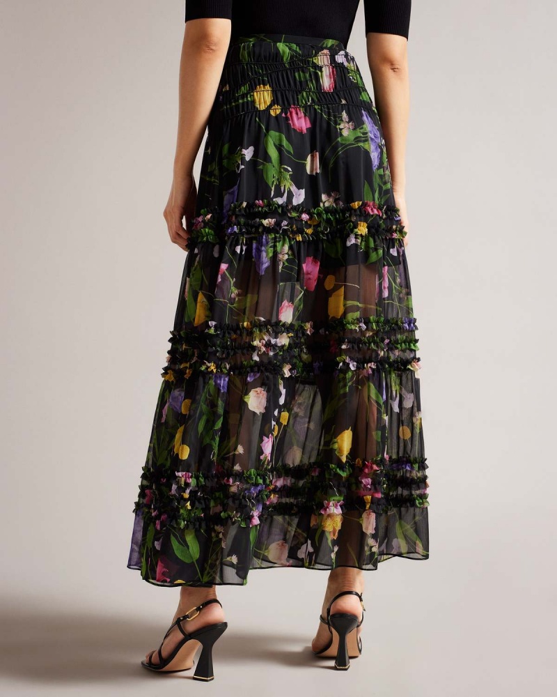 Ted Baker THIEAA Micro Ruffle Tiered Midaxi Skirt Czarne | 20WTKAJHZ