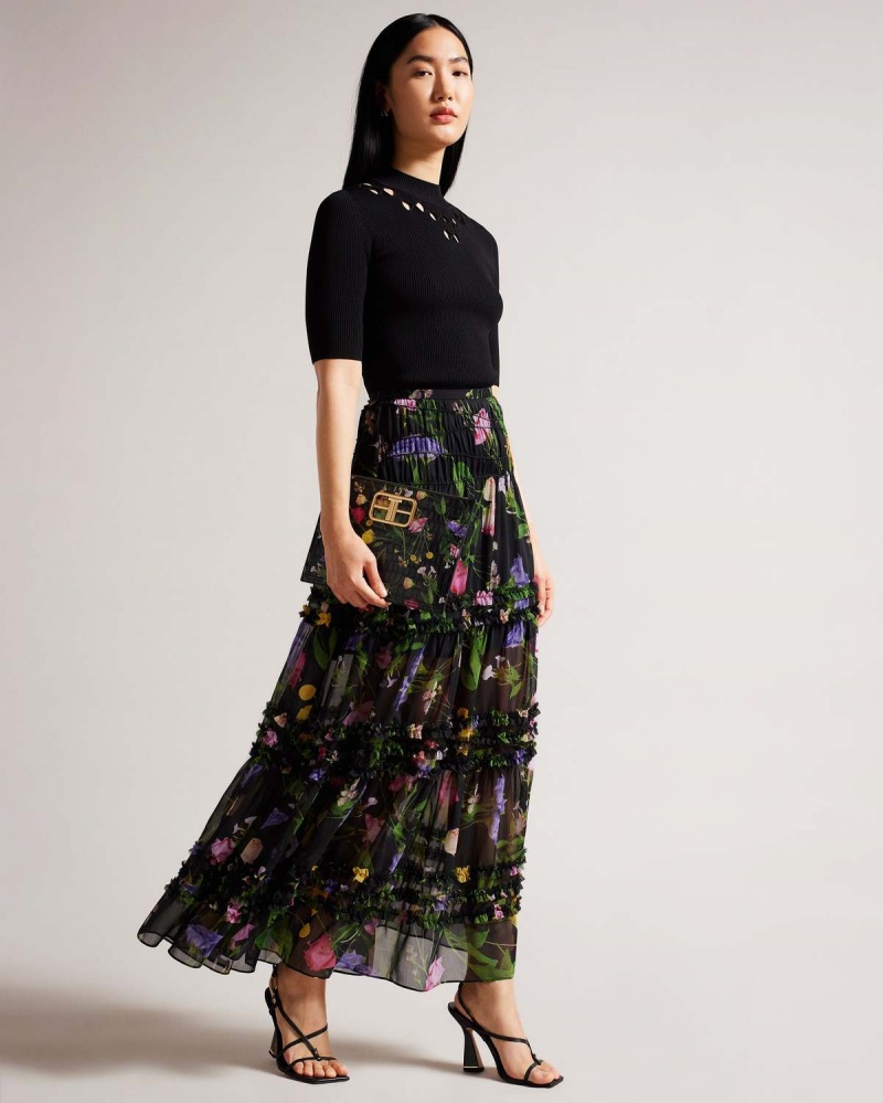 Ted Baker THIEAA Micro Ruffle Tiered Midaxi Skirt Czarne | 20WTKAJHZ