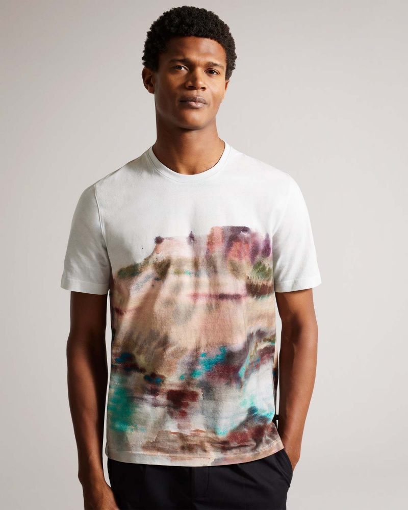 Ted Baker TINOT SS Regular Fit Printed Tshirt Białe | 01ALSGJEX