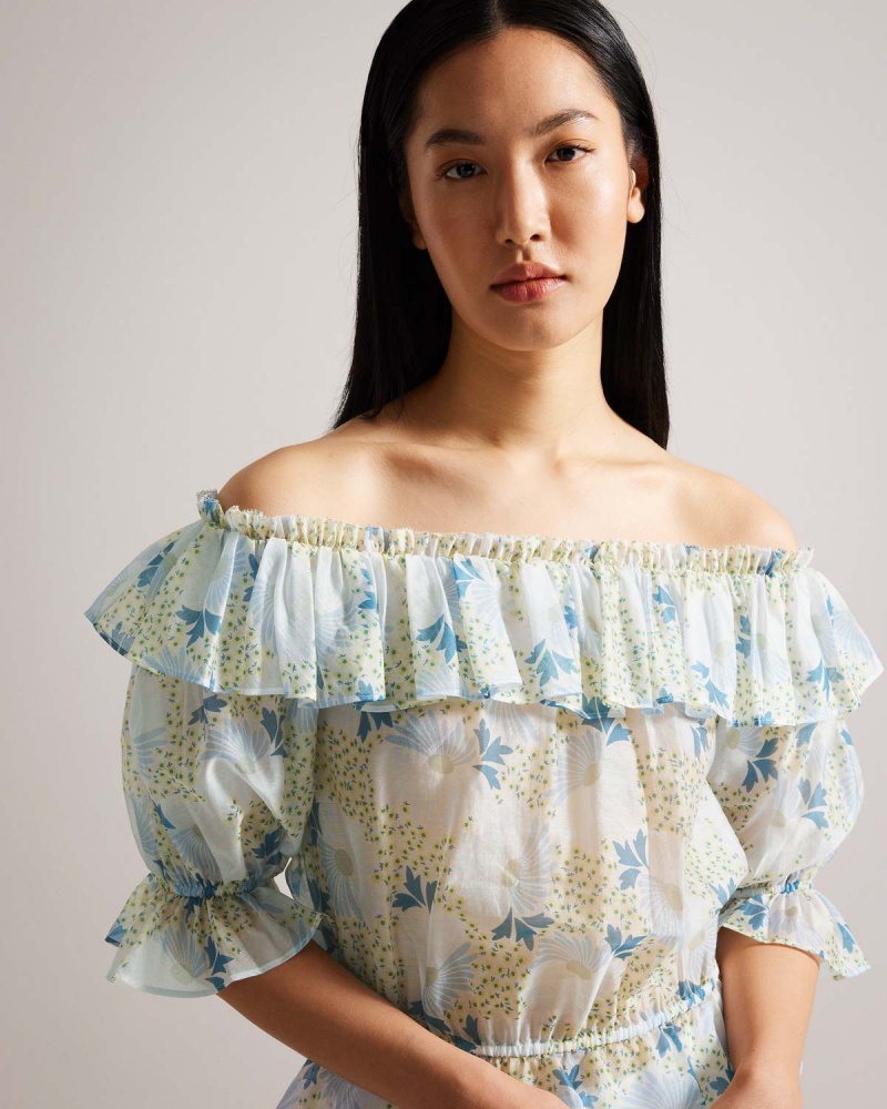 Ted Baker TRISIA Off The Shoulder Top with Elasticated Stanem Sky-blue | 68MGLBXTU