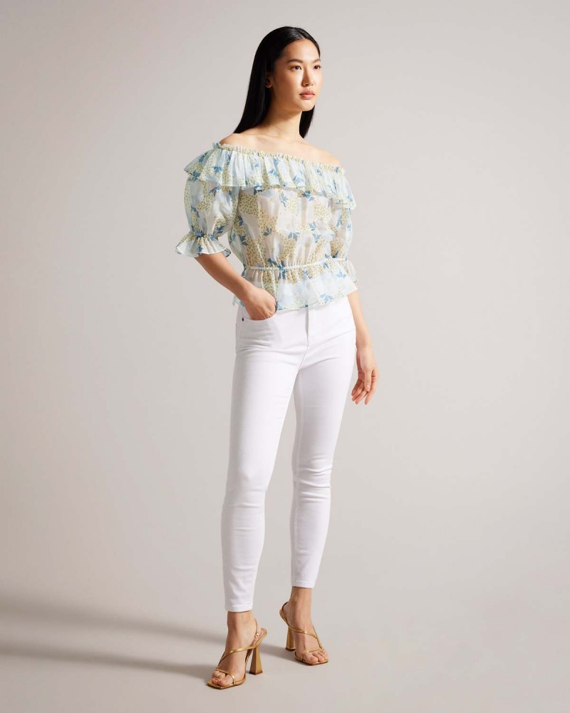 Ted Baker TRISIA Off The Shoulder Top with Elasticated Stanem Sky-blue | 68MGLBXTU