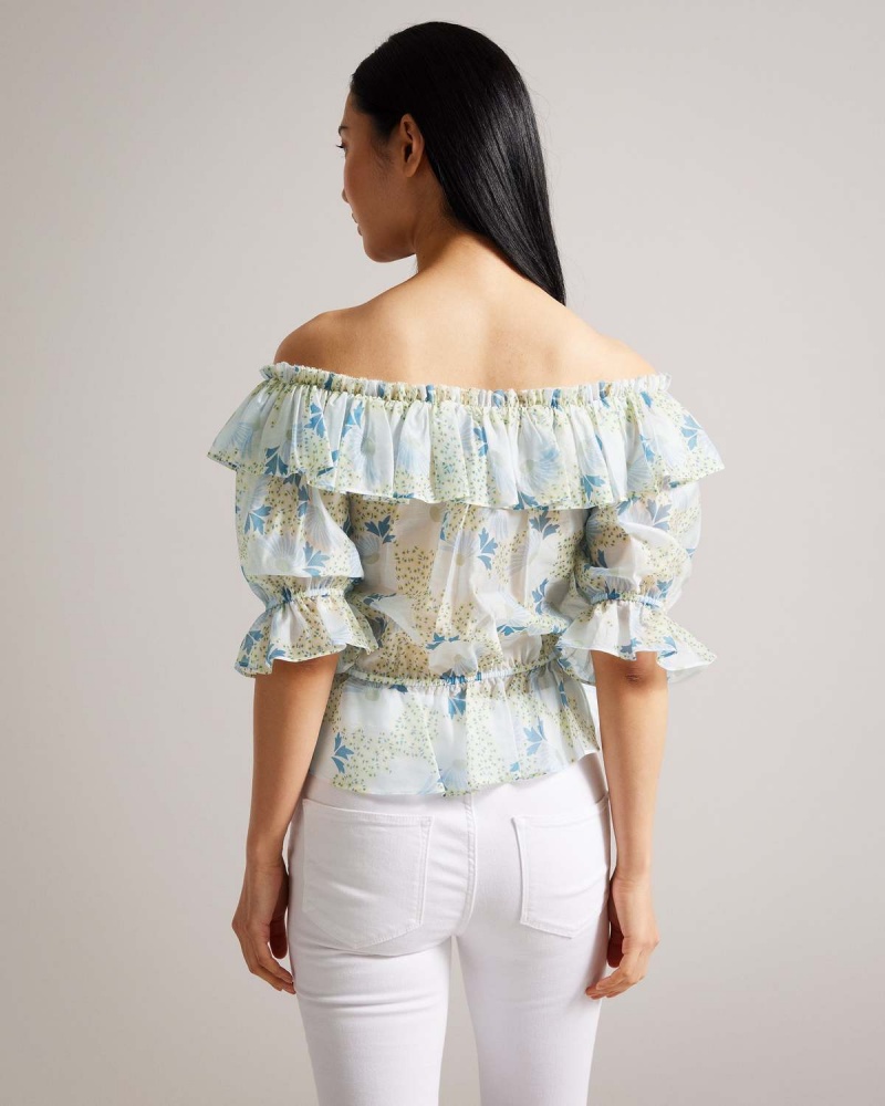 Ted Baker TRISIA Off The Shoulder Top with Elasticated Stanem Sky-blue | 68MGLBXTU