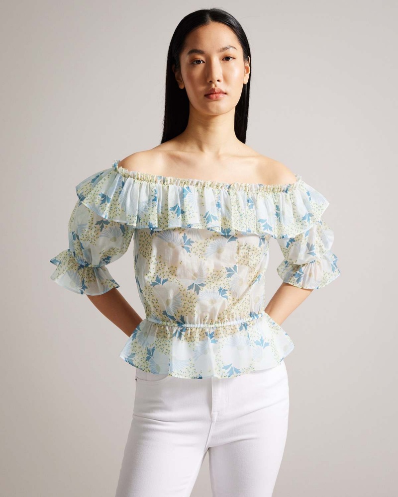 Ted Baker TRISIA Off The Shoulder Top with Elasticated Stanem Sky-blue | 68MGLBXTU