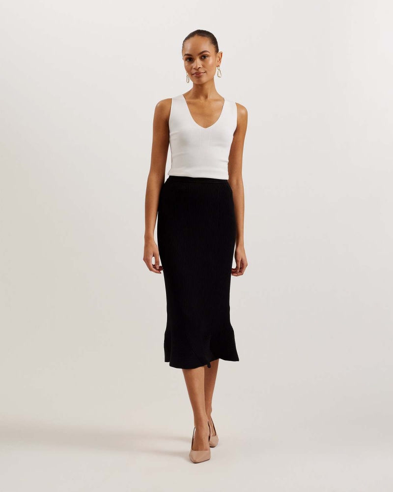 Ted Baker VELENAA Rib Engineered Knit Skirt Czarne | 58CIZPBFD