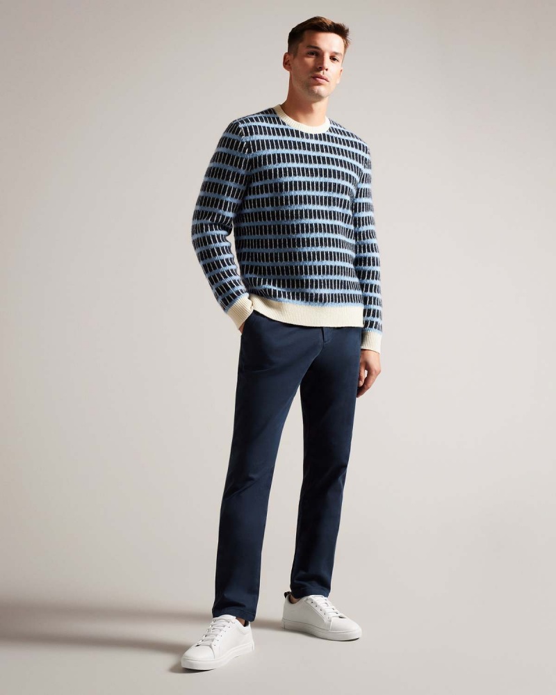 Ted Baker WAYLEN LS Textured Stripe Crew Neck Granatowe | 20UEPLGNA