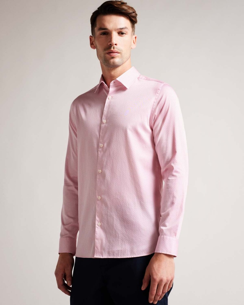 Ted Baker WILLET Long Sleeve Mini Geo Shirt Pl-pink | 75VCDEAOS