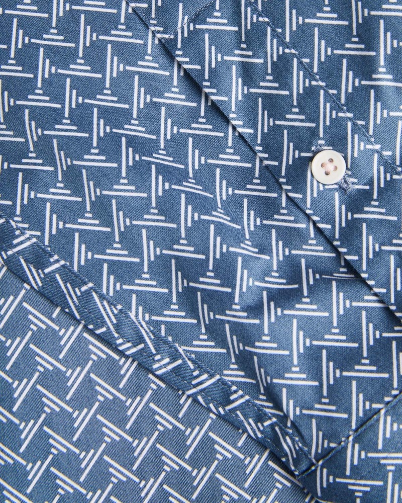 Ted Baker WILLUW LS Line Geo Print Shirt Niebieskie | 07BSNXHVW