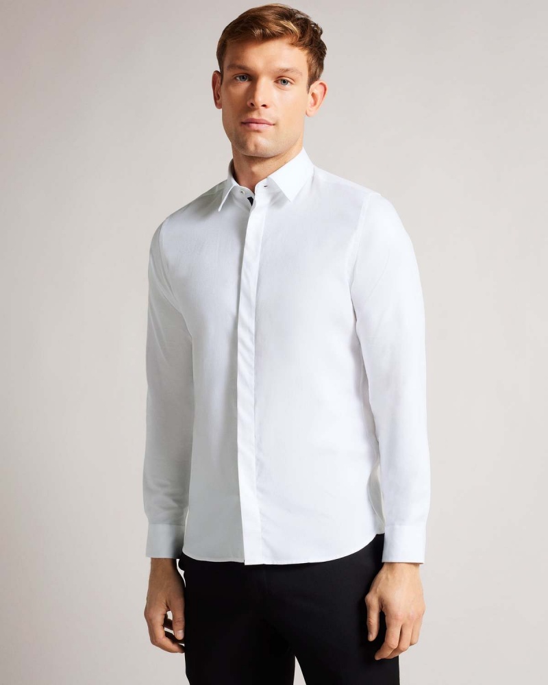 Ted Baker WITONE LS Woven HerrinGBone Shirt Białe | 02WONKHQF