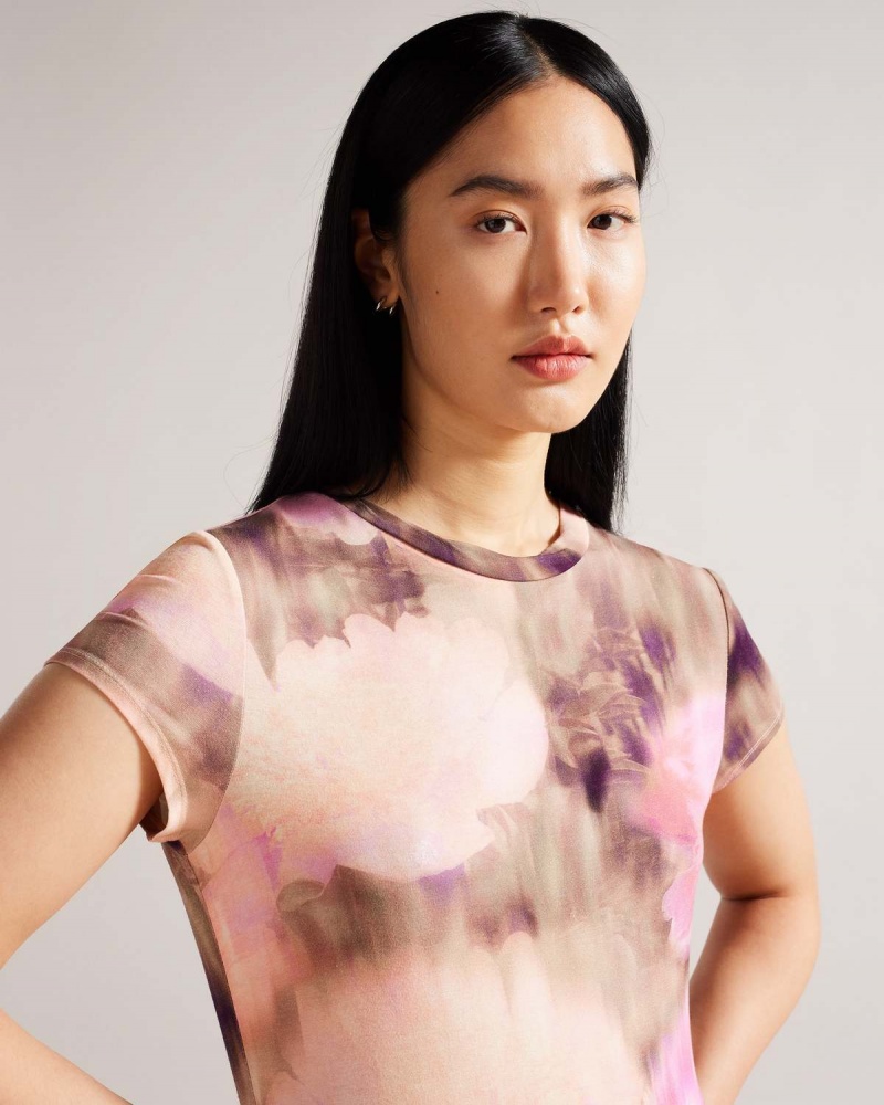 Ted Baker YAZMEAN Printed Fitted Tee Koralowe | 68HINCFQD