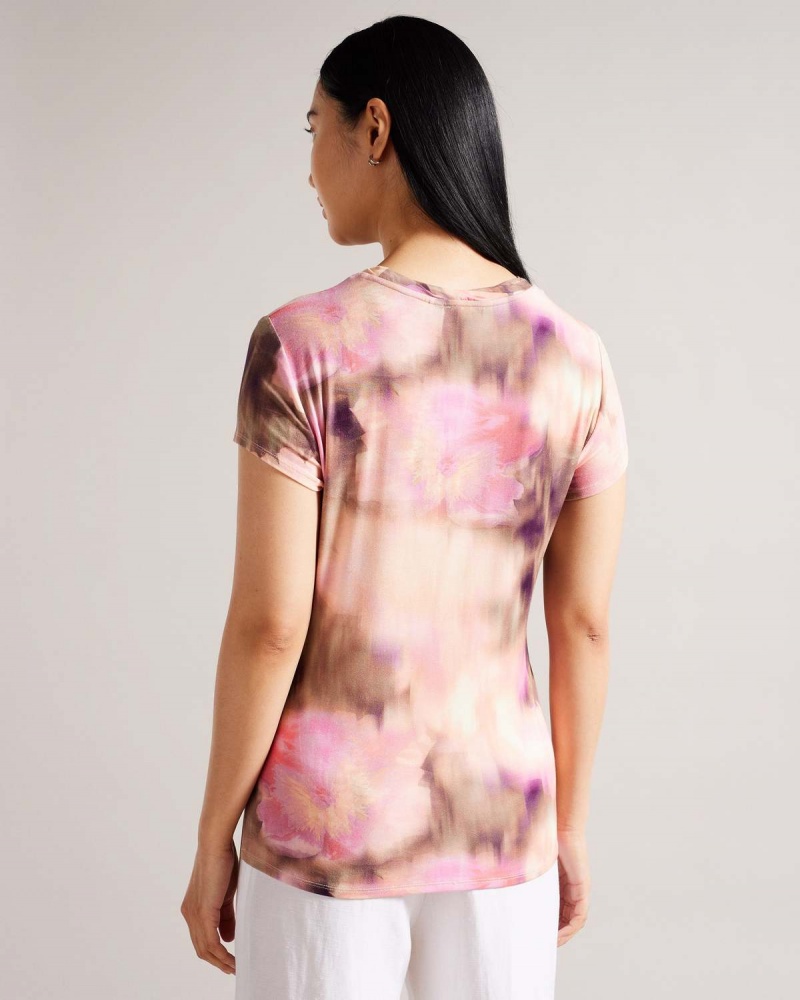 Ted Baker YAZMEAN Printed Fitted Tee Koralowe | 68HINCFQD