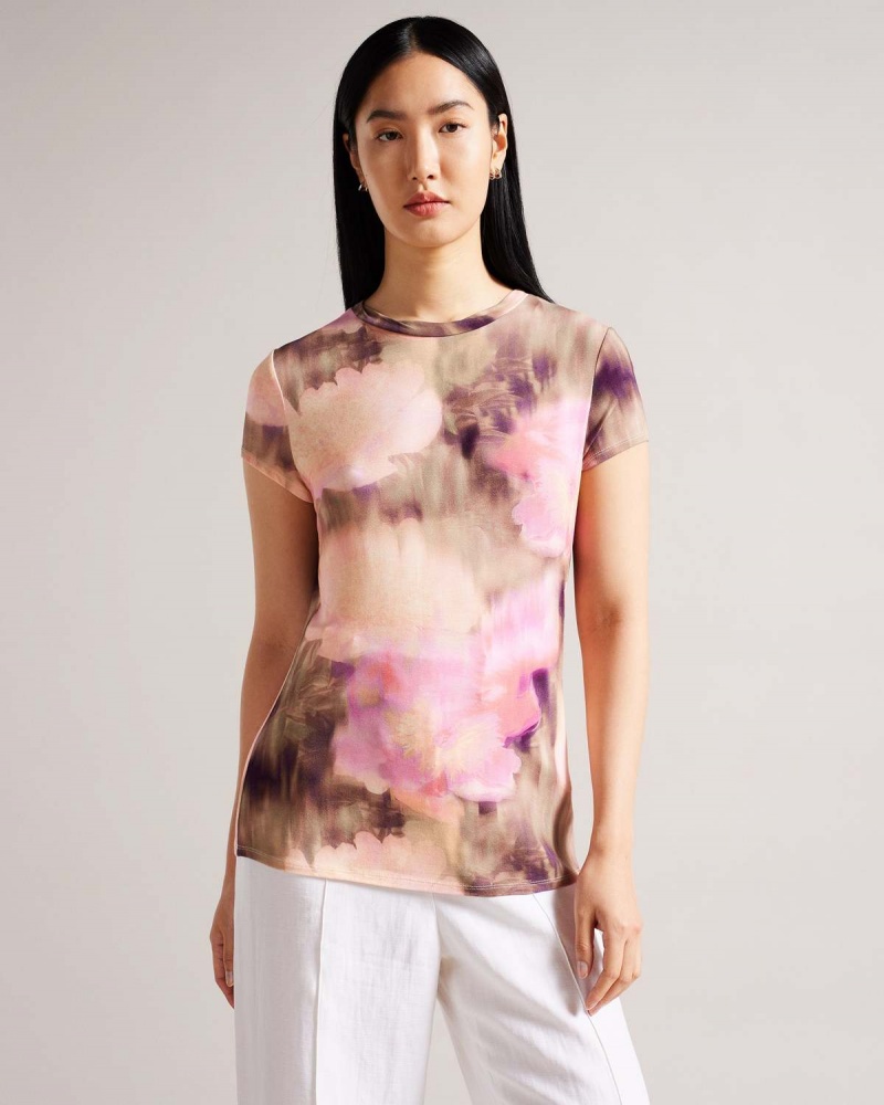 Ted Baker YAZMEAN Printed Fitted Tee Koralowe | 68HINCFQD