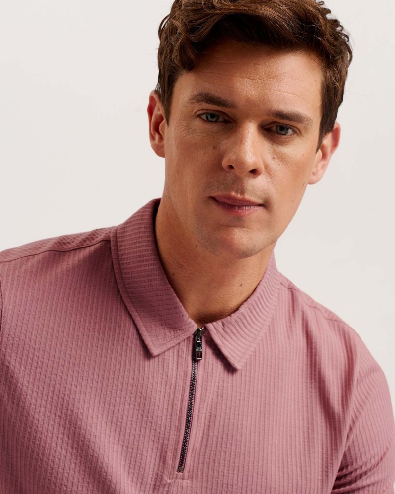 Ted Baker ZARKES SS Regular Zip Polo Mid-pink | 89TYKWAZF