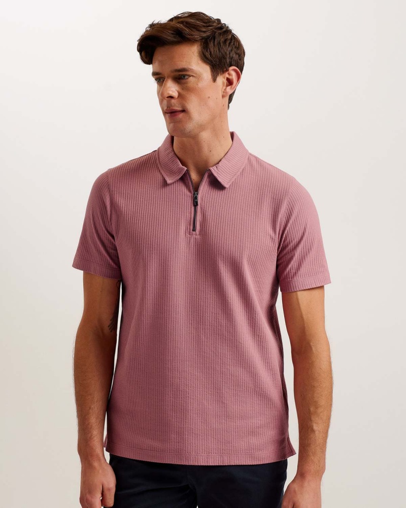 Ted Baker ZARKES SS Regular Zip Polo Mid-pink | 89TYKWAZF