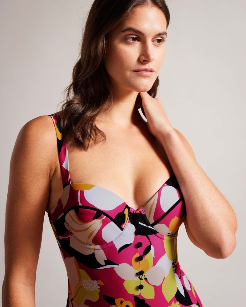 Ted Baker ZAYLY Cupped Swimming Costume with Button Detail Nude | 51SZWFCEV